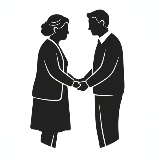 black avatar with white background of grandma and grandpa holding hands